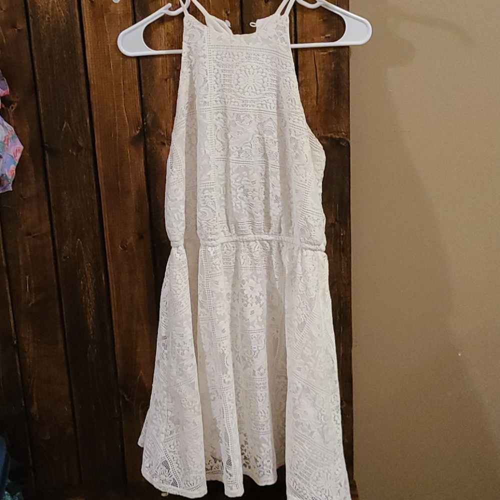 White Lace up Back Dress